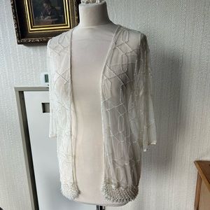 Beaded off white cover up shirt or tunic top.